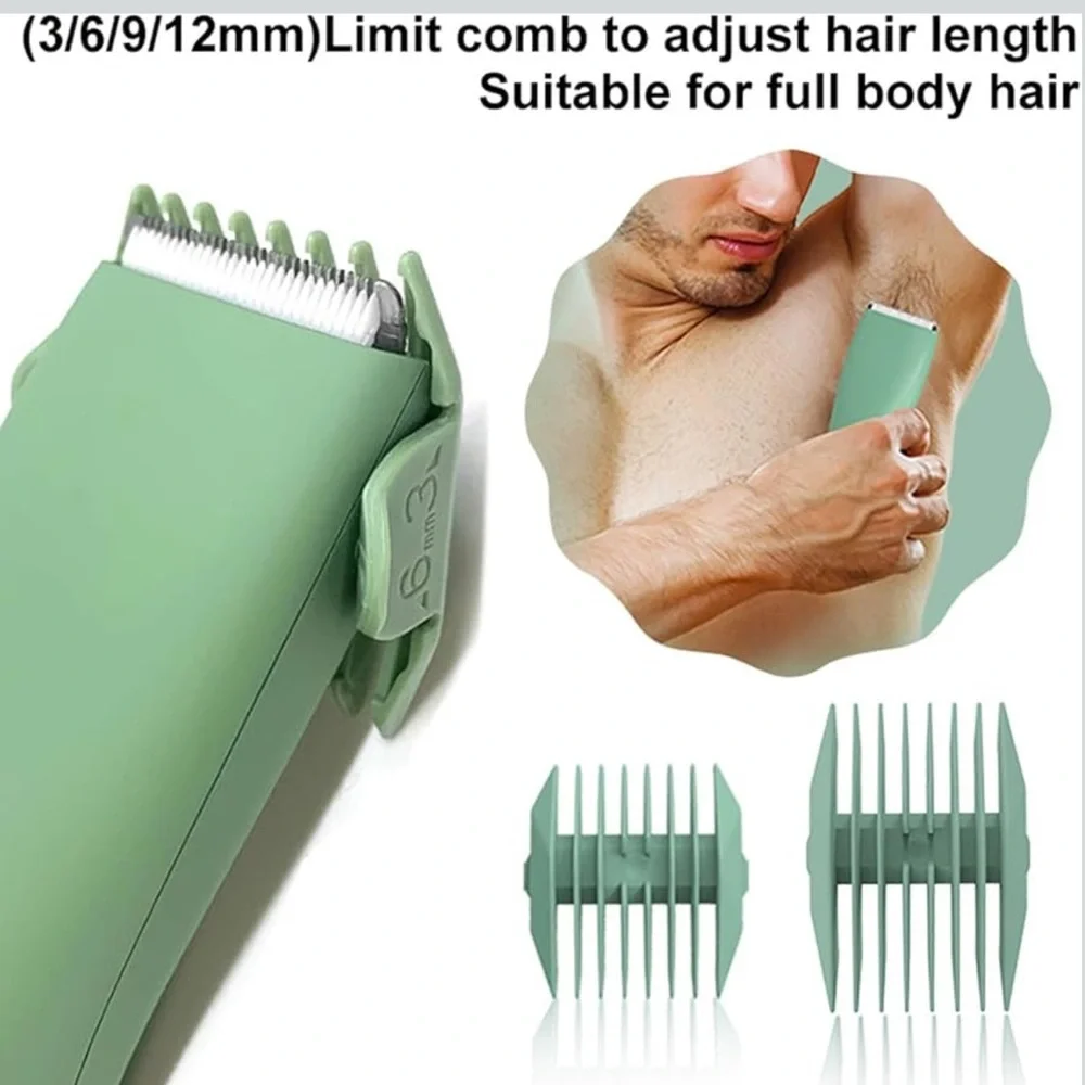 NEW! Hair Trimmer Electric Rechargeable Cordless Waterproof Attachments Green